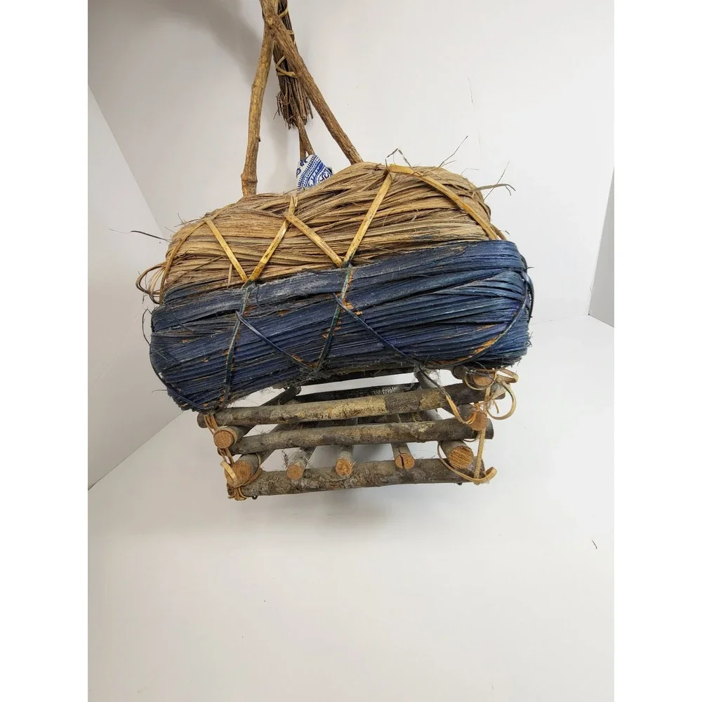 Vintage Asian Style Gathering Basket - Rustic Woven Harvest Decor Basket